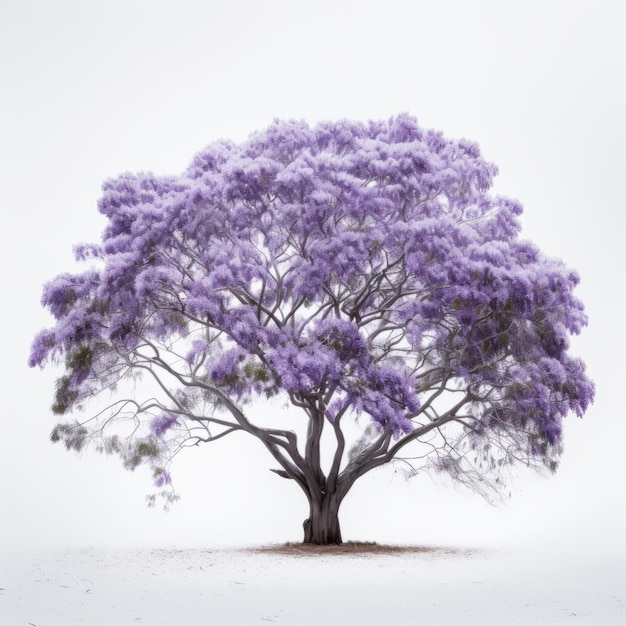 Vista frontal minimalista de uma árvore de Jacaranda cheia de neve