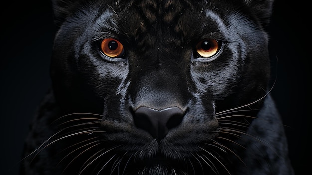 Vista frontal de la mirada del depredador de Panther sobre fondo oscuro