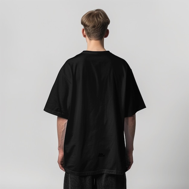 Vista frontal del modelo de camiseta negra y negra para la maqueta