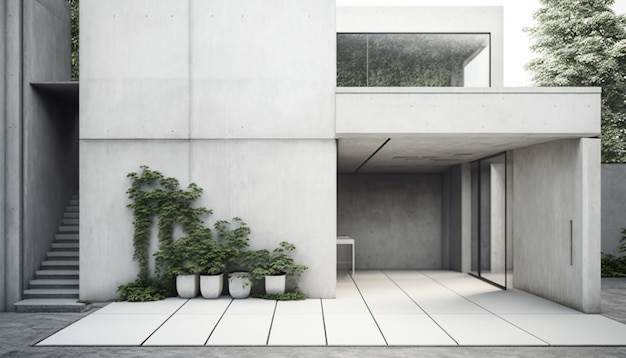 Vista frontal moderna villa branca de dois andares Generative AI