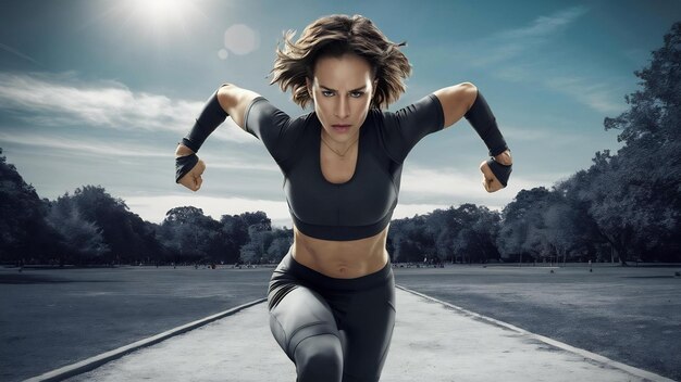 Vista frontal de una mujer corriendo