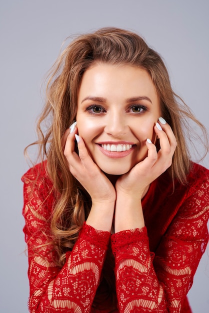 Vista frontal, de, mujer sonriente