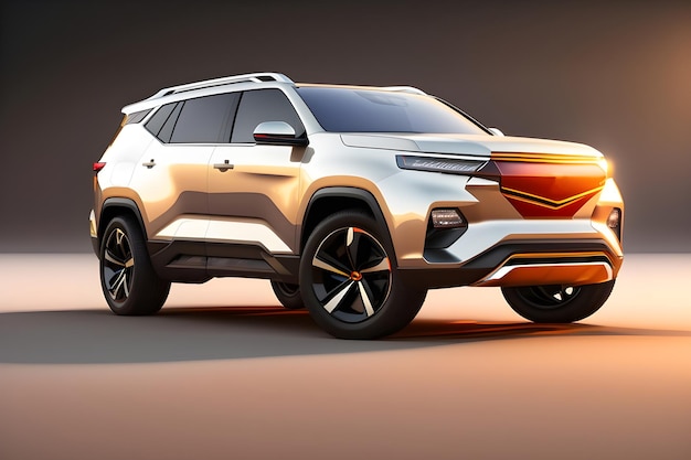 Vista frontal de un nuevo SUV con diseño deportivo y moderno