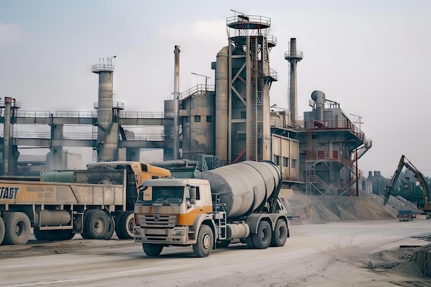 Foto vista frontal de la planta de fabricación de cemento concepto de los edificios en la fábrica gigantes de tuberías de acero