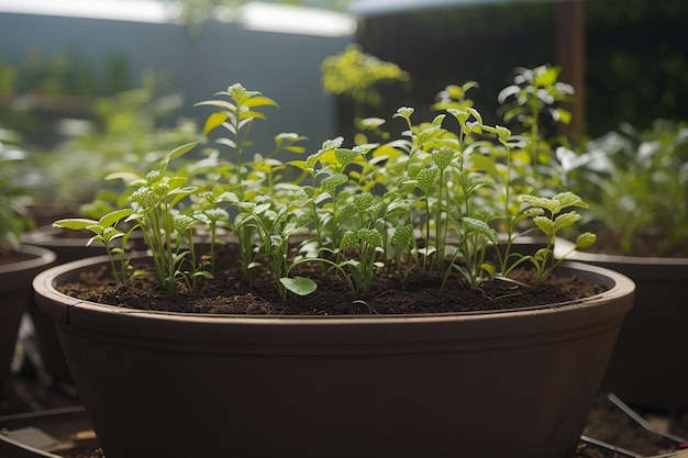 Vista frontal de plantas en crecimiento.