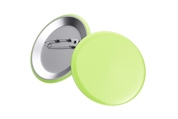 Vista frontal y posterior de la maqueta de insignias de botón verde sobre un fondo blanco Representación 3d