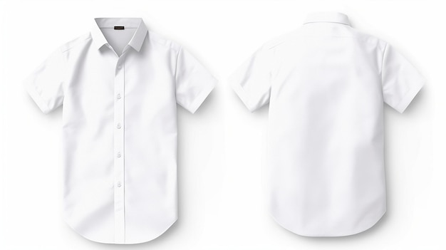 Foto vista frontal y posterior de la plantilla de maqueta de camisa con cuello en blanco