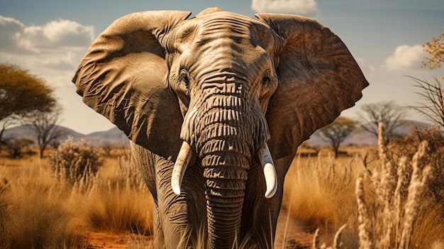 Vista frontal del primer plano del elefante africano