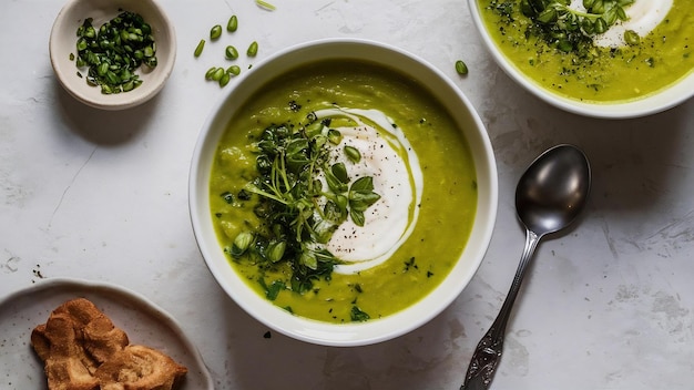 Vista frontal saborosa sopa de iogurte dovga com verduras em mesa branca clara sopa de leite prato verde