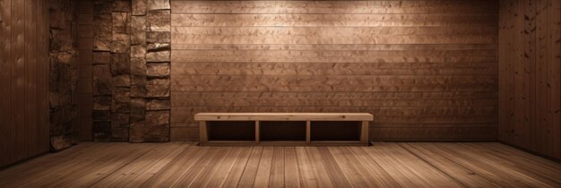 Vista frontal de la sala de sauna finlandesa vacía Interior moderno de una cabina de spa de madera con vapor seco