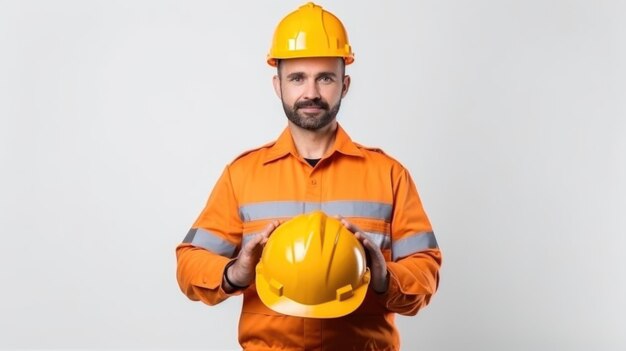 Vista frontal de un trabajador con gafas protectoras y casco