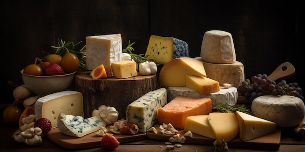 Vista frontal de varios quesos