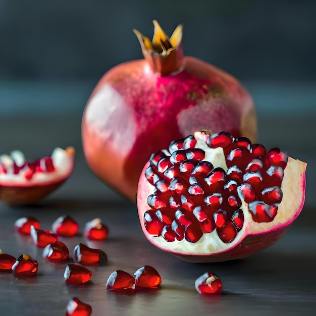 Vista de la fruta de la granada sobre un fondo oscuro