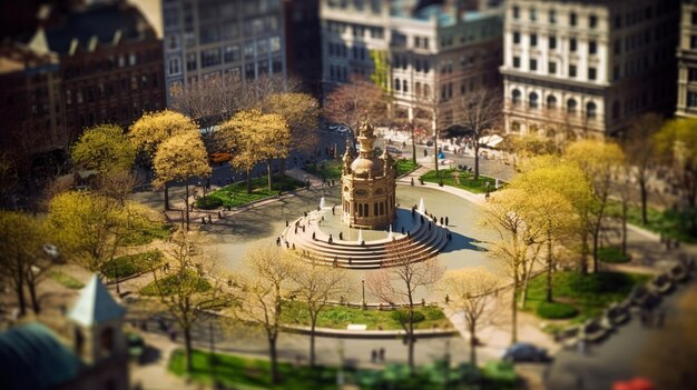 Una vista de la fuente en el centro de la ciudad.