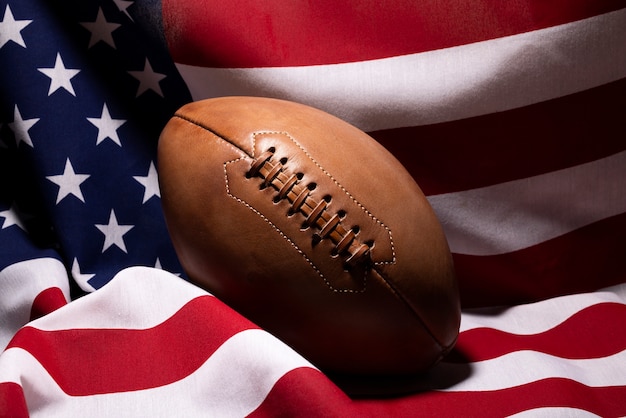 Foto vista del fútbol americano con bandera americana