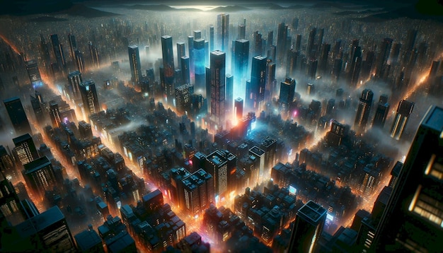 Vista futurista de la ciudad por la noche