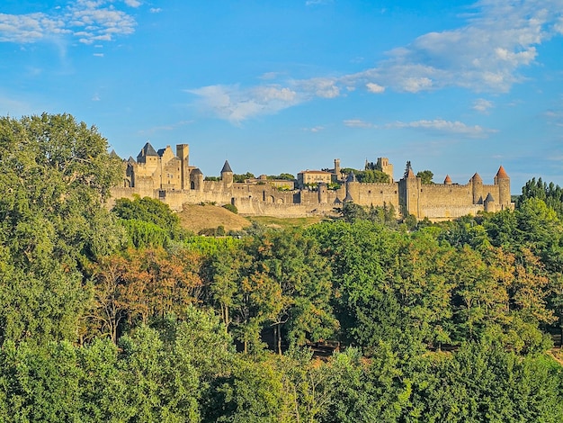 Vista geral da cidadela de Carcassonne, cidade no sul da França, Patrimônio Mundial da UNESCO