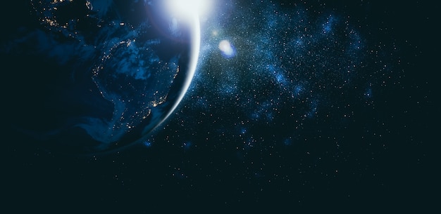 Vista del globo terrestre desde el espacio que muestra la superficie realista de la Tierra y el mapa del mundo