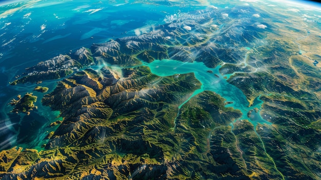 Una vista de una gran masa de agua desde el espacio