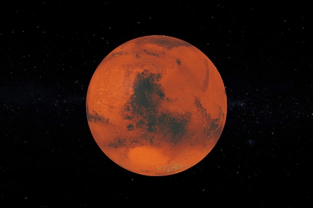 Vista del gran planeta rojo Marte desde el espacio sobre un fondo de cielo negro. Elementos de esta imagen proporcionados por la NASA. Representación 3D
