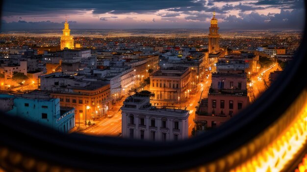 Una vista de la habana desde una ventana en la noche