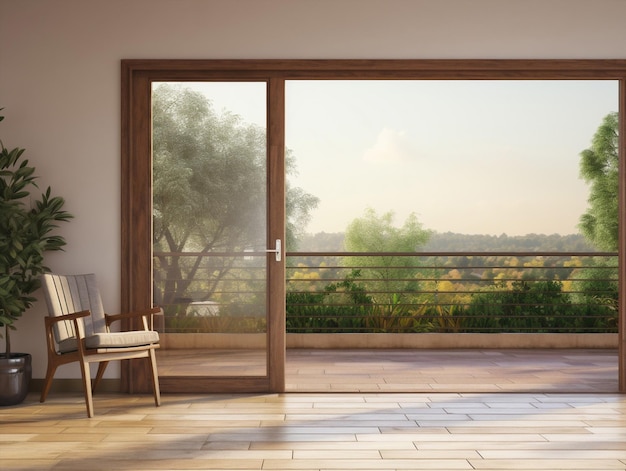 Vista de la habitación de la casa de lujo arquitectura ventana diseño de muebles cómodos interior de sillas modernas