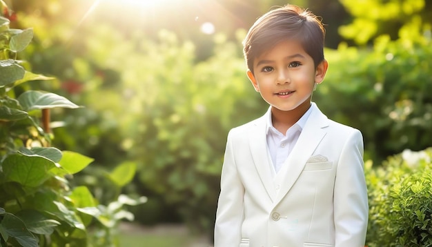 Vista de un hermoso niño con luz del sol en el fondo