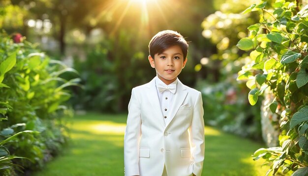 Vista de un hermoso niño con luz del sol en el fondo