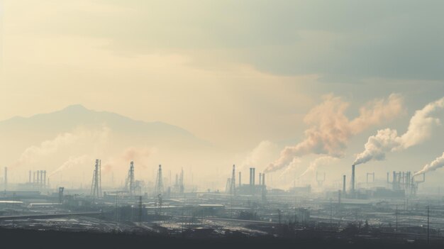 Foto una vista hipnotizante del distrito industrial con el smog y la neblina que dominan la escena que refleja el