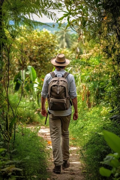 vista de un hombre con mochila en el parque