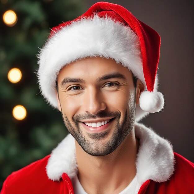 Foto vista del hombre sonriente papá noel