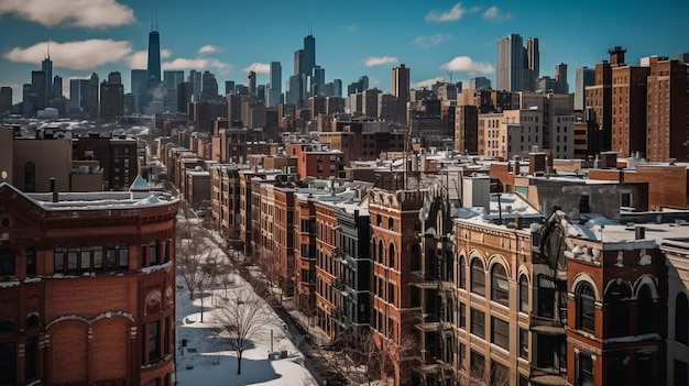 Una vista del horizonte de Chicago desde el techo de un edificio