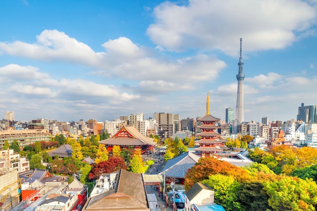 Vista del horizonte de Tokio con cielo azul de verano en Japón.