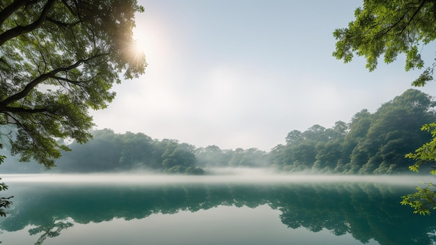 Una vista impactante de un lago con un bote en medio AI generativo