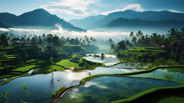 una vista impresionante de los campos de arroz en terrazas de Indonesia