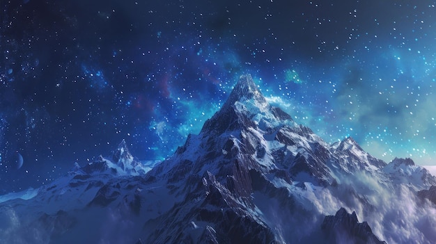 Una vista impresionante de la cima de la montaña bajo las estrellas inspirando asombro y emoción un símbolo de visión y anhelo por lo desconocido
