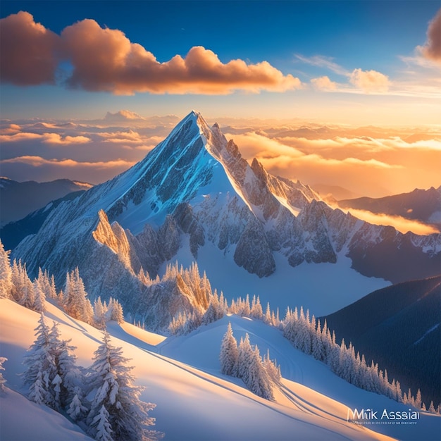 una vista impresionante desde la cima de una montaña con nubes debajo y picos distantes en el horizonte