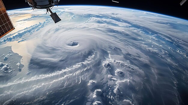 Foto una vista impresionante de un huracán desde la estación espacial internacional