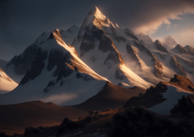 Una vista impresionante de las montañas de Alaska al atardecer Generado por IA