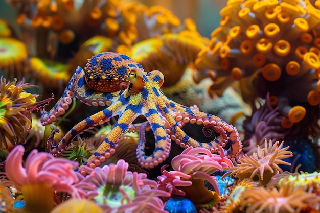 Una vista impresionante de un octo generativo venenoso de color azul