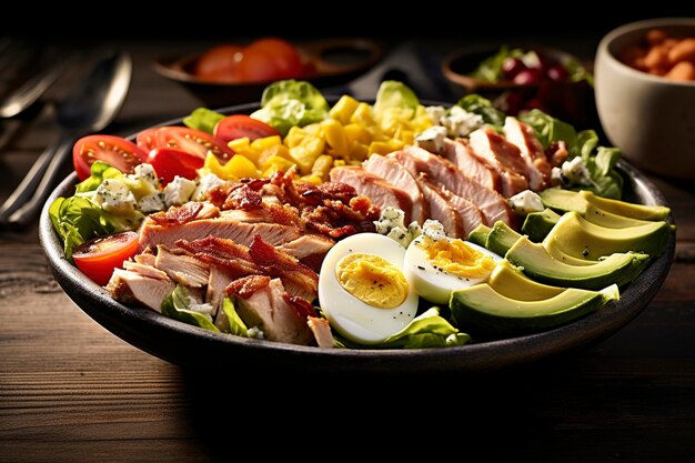 Una vista impresionante de un plato de ensalada Cobb