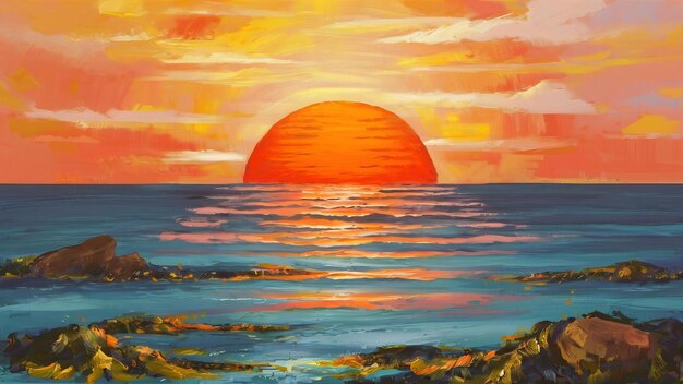 Una vista impresionante de la puesta de sol naranja y un mar