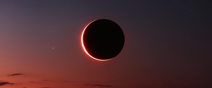 Foto una vista impresionante de una súper luna de sangre durante un eclipse lunar que brilla en el cielo nocturno