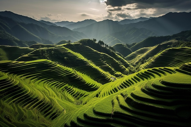 Una vista impresionante de las verdes terrazas de arroz