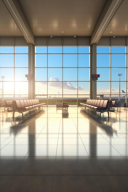 vista del interior del aeropuerto sillas vacías en la sala de salidas Generado por IA