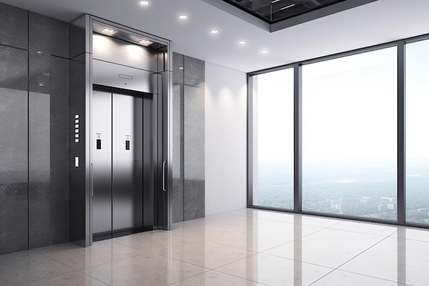 Vista interior de un ascensor moderno Oficina o pasillo de hotel moderno vestíbulo vacío interior IA generativa