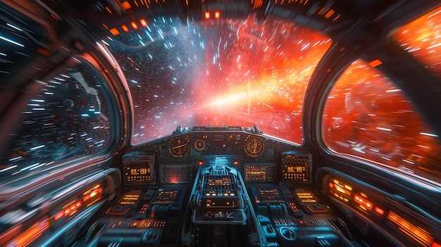 La vista desde el interior de la cabina de una nave espacial