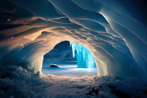 Vista del interior de una cueva de hielo generativa ai