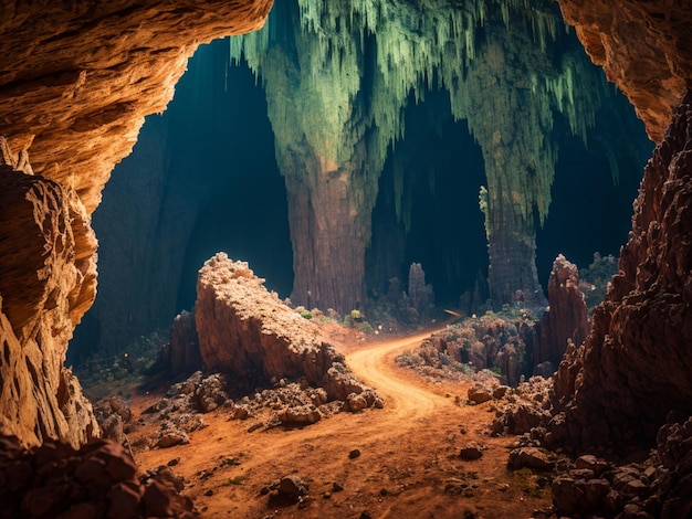 vista desde el interior de una cueva de piedra