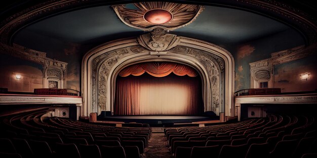 Vista interior do antigo teatro de cinema Palco vintage de teatro Sala de teatro vazia IA generativa